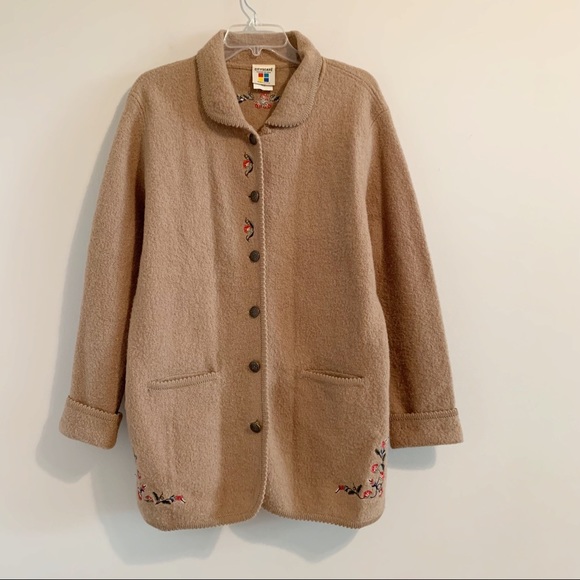 Vintage Wool Coat Twee Boucle Wool Embroidered Long Line Coat - Picture 14 of 15